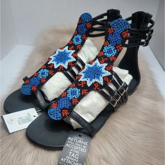 Giuseppe Zanotti for BALMAIN black blue BEADED Tstrap gladiator shoes - Picture 1 of 7